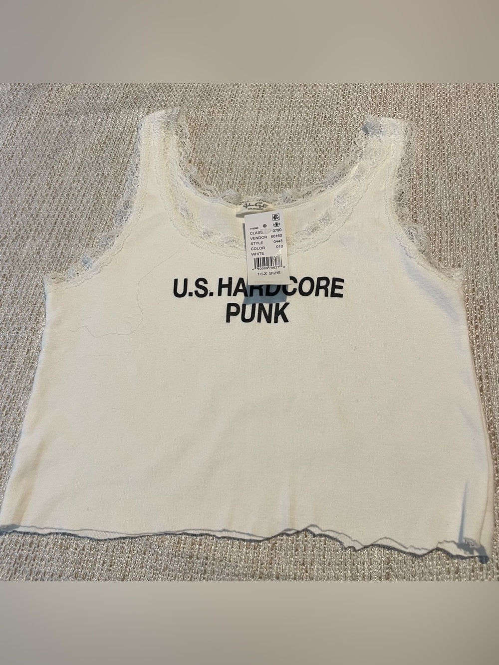 LA Hearts U.S. Hardcore Punk Lace Crop Tank Top White One Size NWT